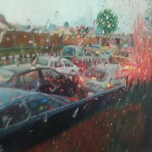 The traffic and the rain-oil on canvas