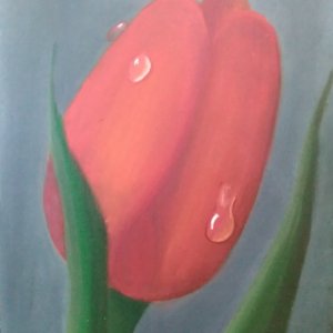 Tulip in Grey-Oil on canvas